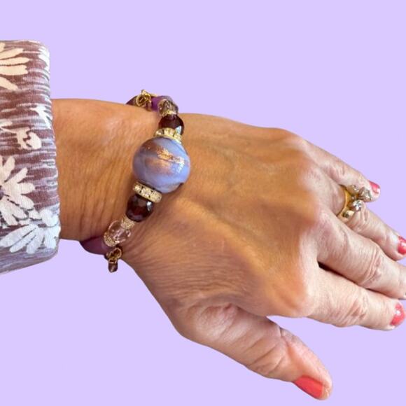 Antonio Vaccari Italian Murano Glass Purple Wrap Bracelet - Picture 7 of 7